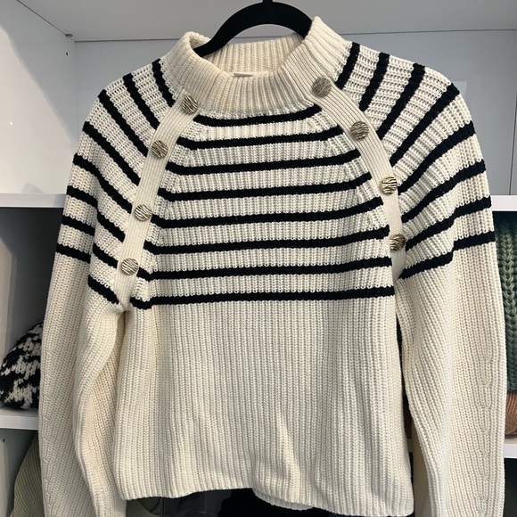 H&M Knit Stripes Sweater with Gold Button Detail, XS - Picture 1 of 5